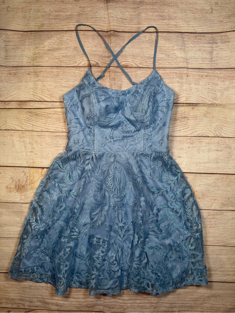 Xtraordinary Powder Blue Lace Wedding Guest, Graduation Mini‎ Dress